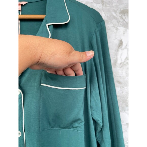 Eberjey Gisele Sleep Shirt in Evergreen Ivory Pajamas size medium - Picture 6 of 11